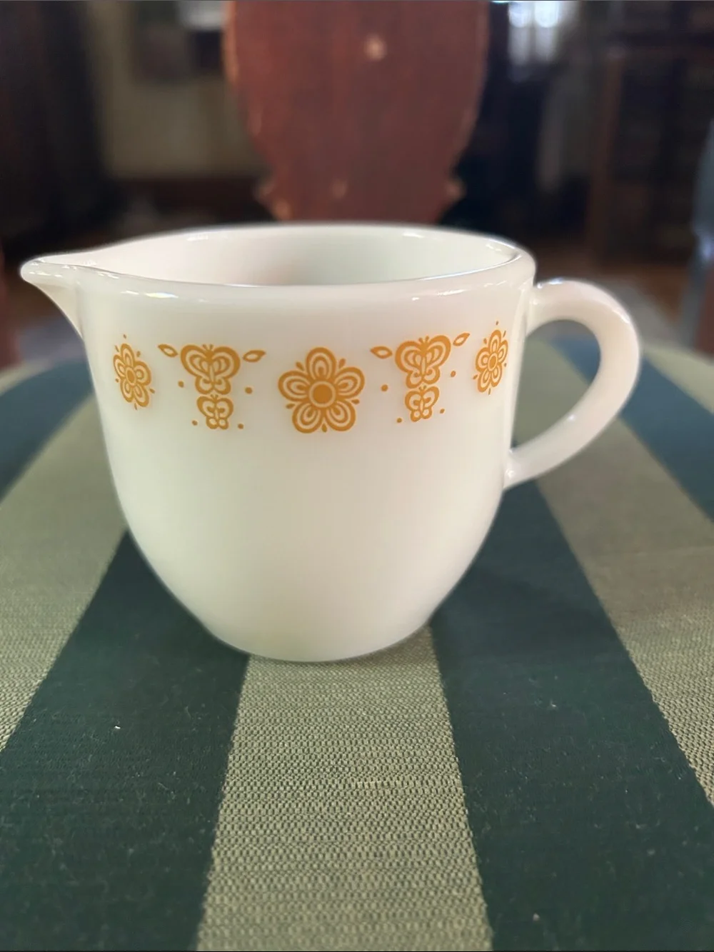 Pyrex White Creamer with Yellow Floral Motif